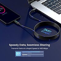 Portronics Konnect View – 100W USB-C Cable, LED Indicator, Durable Design, Fast Charging, Data Transfer, 1.5m Length, Compatible with Laptops, Smartphones, Tablets, Sleek Black Finish.