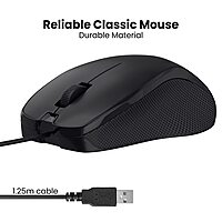 Portronics Toad 101 Wired Optical Mouse – 1200 DPI | USB Plug & Play | High Optical Tracking | 1.25m Cable | Black | PC & Laptop Use