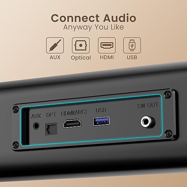 Portronics Pure Sound 108 – 160W 2.1 Soundbar offers immersive audio, sleek design, powerful bass, and seamless Bluetooth 5.3 connectivity.