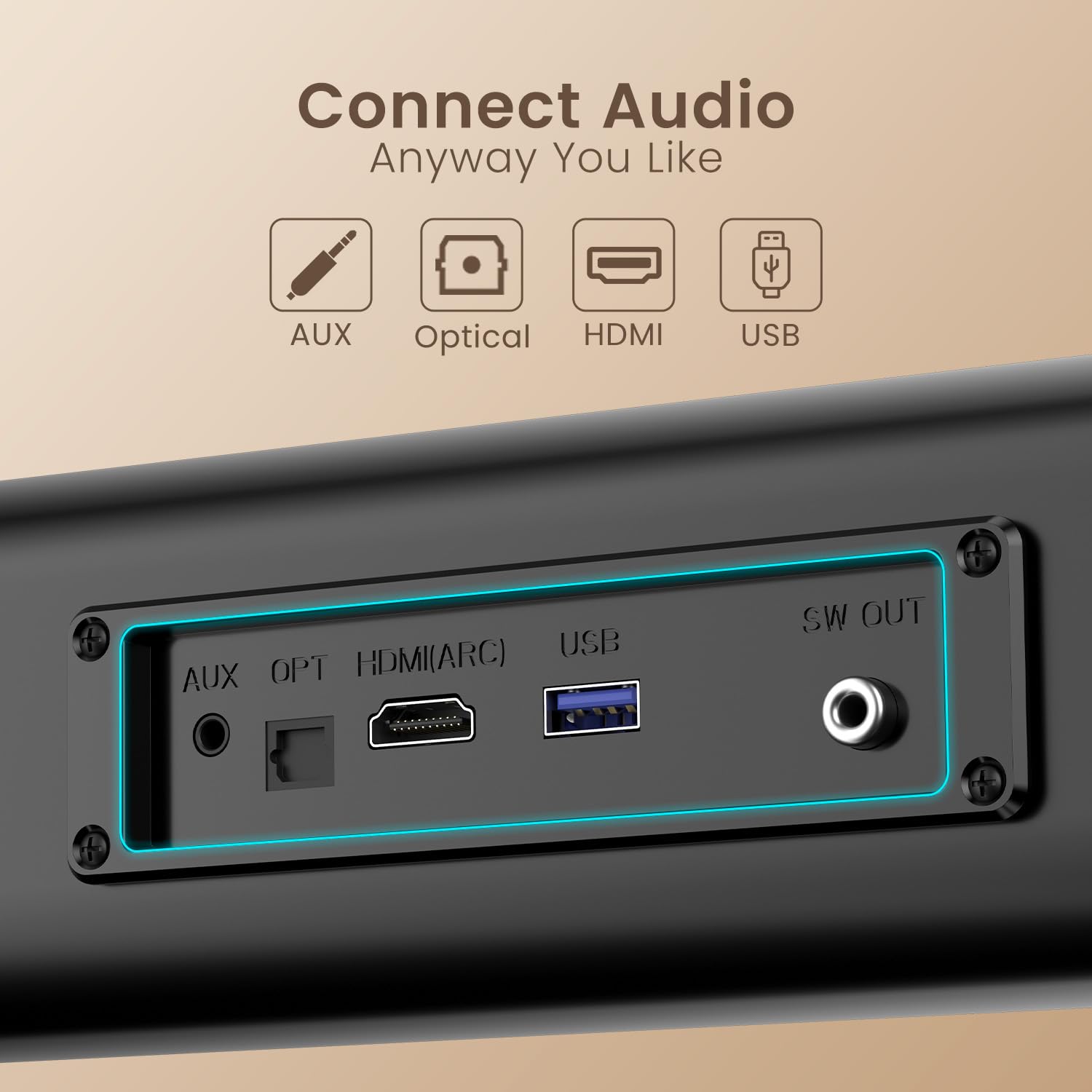 Portronics Pure Sound 108 – 160W 2.1 Soundbar offers immersive audio, sleek design, powerful bass, and seamless Bluetooth 5.3 connectivity.
