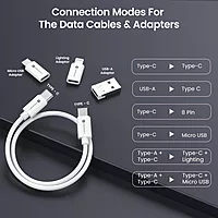Portronics Snapcase 4 60W Multifunctional Fast Charging Data Cable Kit – Transparent USB-A & Type-C to Male MicroType-CLightning Data Transfer Sim Storage & Eject Pin
