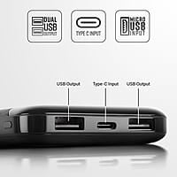 ZEBRONICS MB10000S4 Power Bank, 10000 mAh, 12W, Dual USB Output, Type C & Micro USB Input, Built in Protections, Percentage LED Display, Included USB to Type C Cable