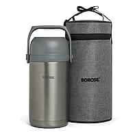 Borosil Hot-N-Fresh Prime Stainless Steel Insulated Lunch Box, Keeps food warm upto 8 Hours, Set of 4 (2 pcs 420 ml + 2 Pcs 350 ml), Grey
