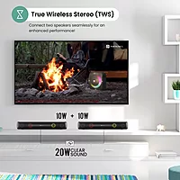 Portronics Decibel 21 – 10W Soundbar. Powerful audio, LED lights & FM radio. Compact design perfect for TV sound & wireless music.