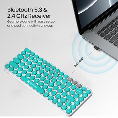 Portronics Bubble 2.0 Wireless Keyboard with Bluetooth + 2.4 GHz Receiver, Connect 3 Devices, Compact TKL Size, 10m Working Range, Function Shortcut Keys, for Laptop, PC, Smartphone, Tablet Portronics Bubble 2.0 Wireless Keyboard with Bluetooth + 2.4 GHz Receiver, Connect 3 Devices, Compact TKL Size, 10m Working Range, Function Shortcut Keys, for Laptop, PC, Smartphone, Tablet
