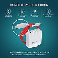 Portronics Adapto 100 100W GaN Triple Port Fast Charger | Dual Type-C PD + USB-A White