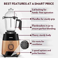 Borosil Fortuner Mixer Grinder Blender Juicer, Copper Motor, For Wet/Dry Mixing & Grinding, Blending Smoothies & Juicing Fruits 1000 Watts, 4 Jars (0.4L+1L+1.2L) (1.5L+1.5L+1.2L+0.4L)