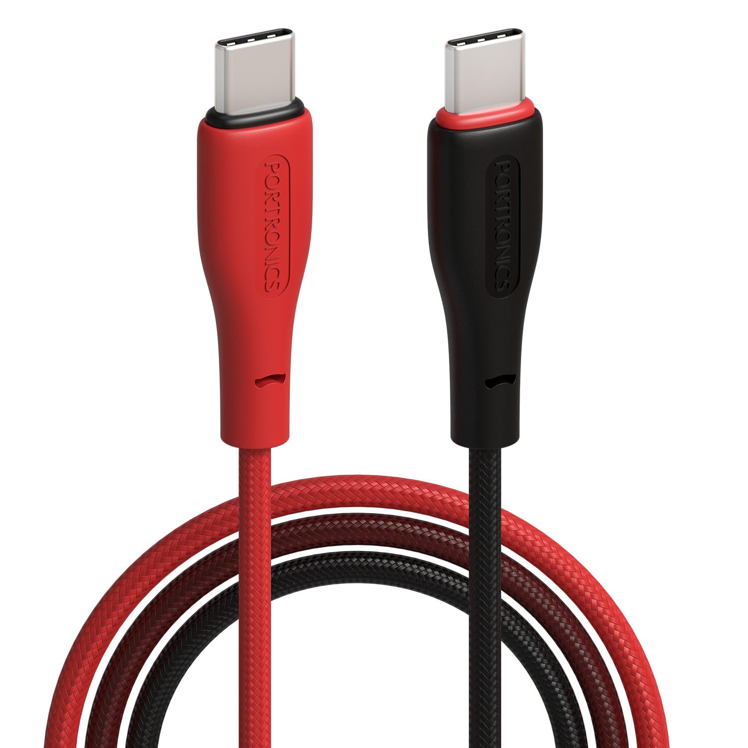 Portronics POR 3009 HUE X USB-C to USB-C Cable – 60W, Dual Tone, Braided, 1M, Black & Red
