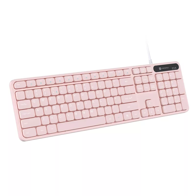 Portronics Ki-Pad 3 Pink USB Keyboard – Full Size, stylish and functional, perfect for home or office use. Features comfortable keys, sleek design, and reliable USB connectivity for seamless typing.
