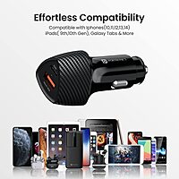Portronics 51W Dual Output Car Charger 33W Type-C PD + 18W USB Fast Charging Black