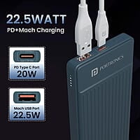 Portronics Luxcell B 10K 10000 mAh 22.5W Fast Charging Power Bank, Ultra Slim Power Bank with Mach USB-A Output, Type C PD Output