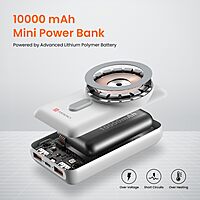 Portronics Wirecell – 10000mAh, 15W Mag Wireless Power Bank - White. Sleek design, fast charging, portable, and compatible with various devices. Perfect for on-the-go charging needs.