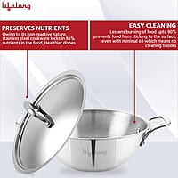 Lifelong Triply Extra Deep Kadai with Stainless Steel Lid 4.5 litres Capacity with Riveted Handles 28 cm