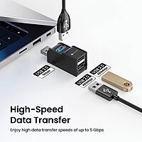Portronics Mport 3A – 3-in-1 USB Hub, featuring USB 3.0 & 2.0 ports for high-speed data transfer, compact design, and compatibility with various devices, perfect for expanding connectivity.