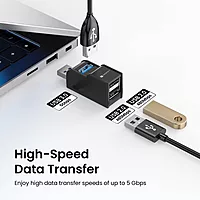 Portronics Mport 3A – 3-in-1 USB Hub, featuring USB 3.0 & 2.0 ports for high-speed data transfer, compact design, and compatibility with various devices, perfect for expanding connectivity.
