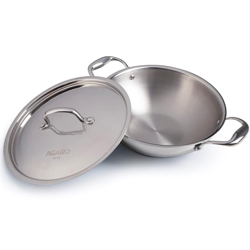AGARO Regency Tri-Ply Steel Kadai, 2.75L Capacity, 26 cm  Stainless Steel