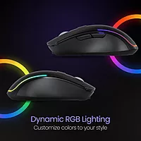 Portronics Toad One Black – Dual Mode RGB Mouse features wireless and wired connectivity, customizable RGB lighting, ergonomic design, and high precision for gamers and professionals alike.