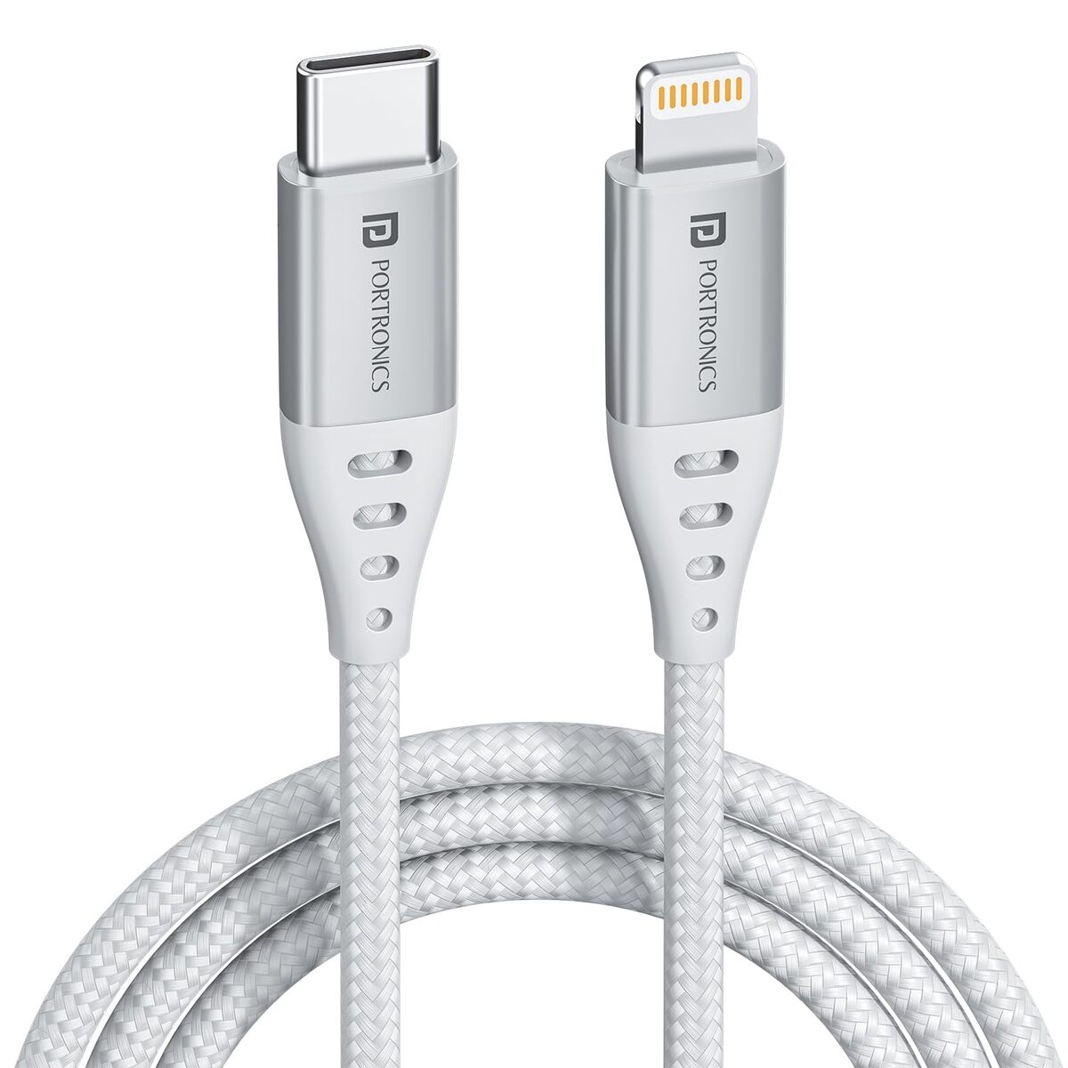 Portronics 1649 Konnect L 20W Type-C to Lightning Cable – Nylon Braided | 1M | White