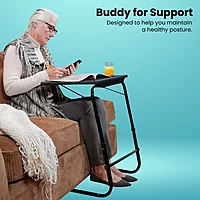 Portronics Buddy F is a versatile movable laptop table in sleek black. Perfect for working from home, it offers adjustable height and angle, ensuring comfort and convenience for all your tasks.