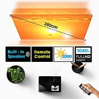 ZEBRONICS ZEB-LP2000M Full HD Home Theatre Projector with Miracast, DLNA/Airplay Support, Built in Speaker, HDMI/VGA, 1080p Support and Remote Control