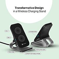 Portronics Freedom 15 Plus 15W Wireless Charger Stand – Dual Coil | Aluminum | Black