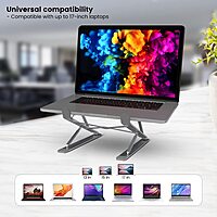 Portronics My Buddy K Pro Ergonomic Laptop Stand – Silver offers adjustable height, sturdy design, and portability. Ideal for comfortable typing and cooling, enhancing your workspace efficiency.