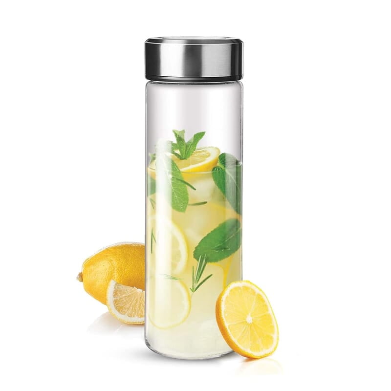 Treo by Milton Borosilicate Crysta Glass Bottle, 500 ml, Brush Steel