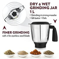 Borosil Best Mixer Grinder, 500 Watts, 3 Jars (1.5L Blending Jar, 1L Dry/Wet Grinding Jar, 400 ml Chutney Jar), Kitchen Mixie, 2 Years Warranty on Motor