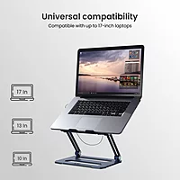 Portronics My Buddy K10 Laptop Stand – Metal Build | Foldable & Extendable | Cooling Fan | Grey