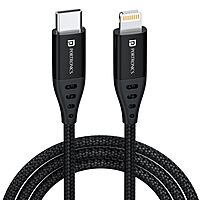 Portronics 1648 Konnect L 20W Type-C to Lightning Cable – Nylon Braided | 1M | Black