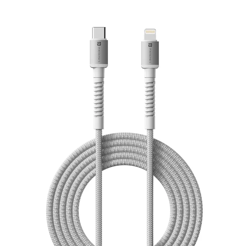 Portronics Konnect X – 27W Type-C to Lightning Cable, 1M White, fast charging, durable design, compatible with iPhone, iPad, and more, perfect for quick data transfer and reliable performance.