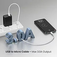 Portronics Konnect Core 3 – USB-A to Micro USB Cable, 1.5m, Durable, Fast Charging, Data Sync, Compatible with Smartphones, Tablets, White, Ideal for Home and Office Use.