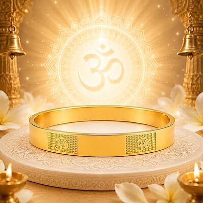 Om Engraved Gold Plated Kada Bracelet for Men & Women | Spiritual Designer Bangle