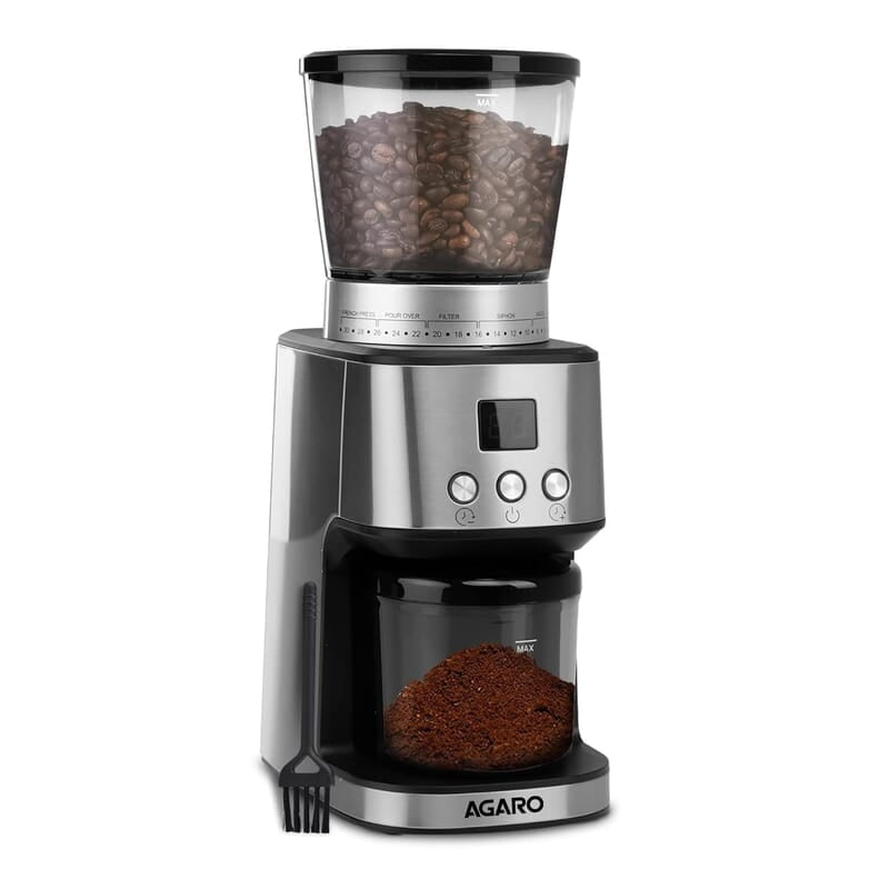 AGARO Supreme Coffee Grinder, Conical Burr Grinder, 31 Grinding Settings, Pulse Mode, Adjustable Digital Timer