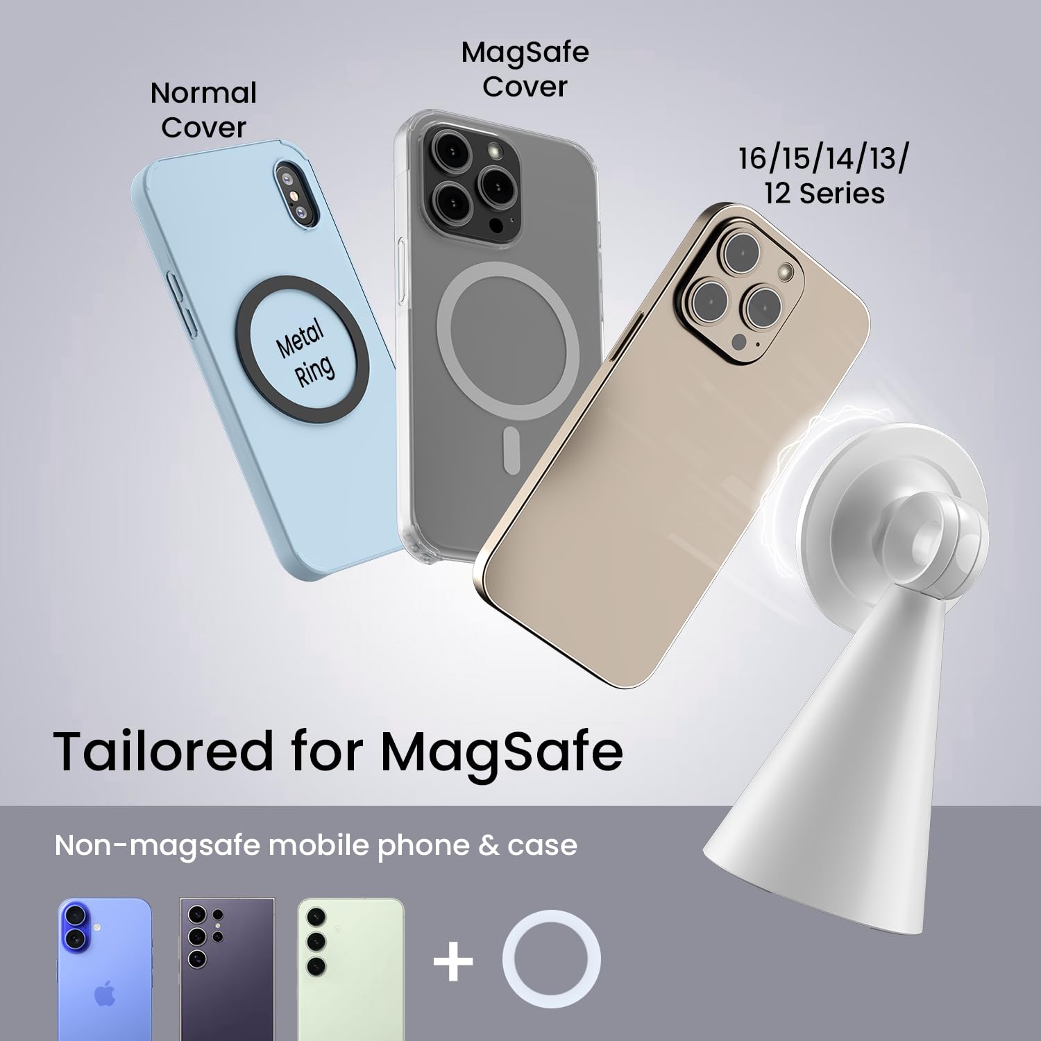 Portronics Mogun 5 – MagSafe Desk Phone Holder, White. Stylish and functional, it securely holds your phone while charging. Perfect for home or office use, keeping your workspace organized and tidy.