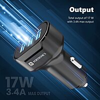 Portronics 17W Triple Output Car Charger USB Adapter for Cars & Mobile Phones Black