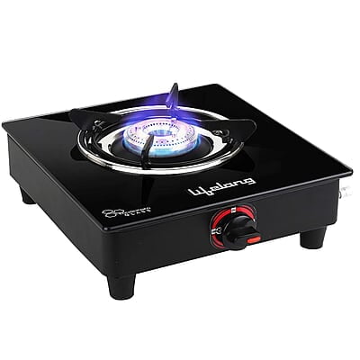 Lifelong LLGS201 Open Single Burner Glass Gas Stove , Manual Ignition, Black