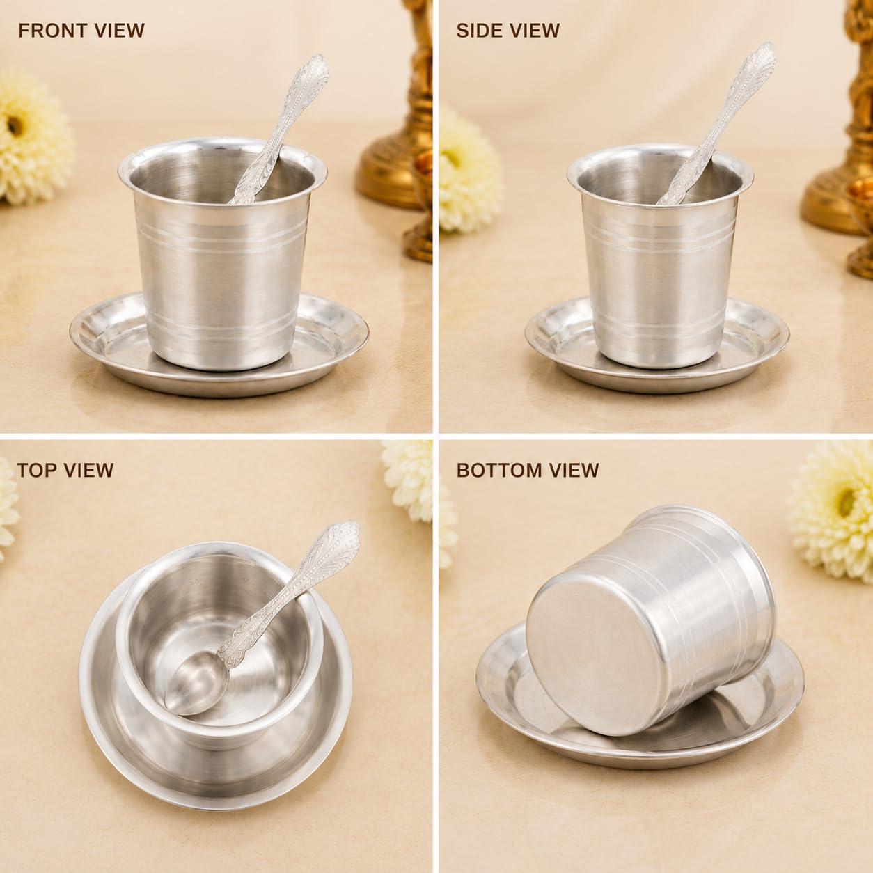 Sterling Silver Pancha Pathiram with Uthirini | Traditional Pooja Theertham Set