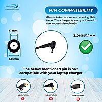 Fugen 45W Laptop Charger for Acer Swift Aspire Chromebook | 19V 2.37A | 3.0×1.1mm Pin Black