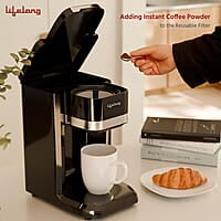 Lifelong Single Cup Coffee Maker- 350 W Coffee Machine for Single Serve, Rapid Coffee Brewer Technology with 125ml