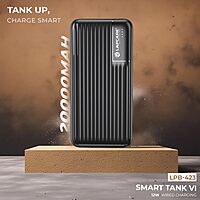 Lapcare Smart Tank VI LPB‑423: 20,000 mAh Li‑Polymer power bank with 12 W fast charging, 4‑port output (USB‑A, Type‑C, Micro‑USB), LED indicator & multi‑protection.