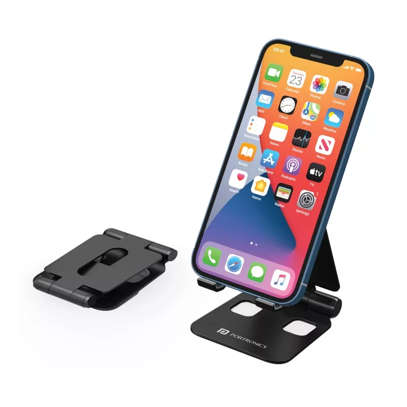 Portronics Modesk Flex Mini Mobile Stand – All Metal Body | Adjustable Angles| Black