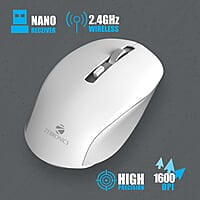 ZEBRONICS Zeb-Jaguar Wireless Mouse, 2.4GHz with USB Nano Receiver, High Precision Optical Tracking, 4 Buttons, Plug & Play, Ambidextrous, for PC/Mac/Laptop