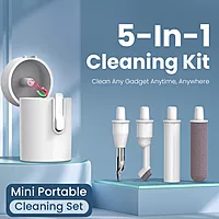 Portronics 5-in-1 Cleaning Kit: Essential for gadget maintenance. Includes microfiber cloth, brush, spray, and more. Ideal for tech enthusiasts!