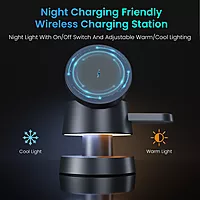Portronics TriCharge 15W 4-in-1 MagSafe Wireless Charger with Night Lamp | Black