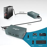 uPort USB Extender with 4 USB 2.0 Ports | Transmit 50m/165ft Over Ethernet Cat5/5e/6/7 | Power Over Cable | Plug & Play| USB RJ45 LAN Extension