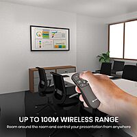 Portronics SlideMate Presenter – Features a red laser pointer, dual plug for USB and Type-C connectivity, compact design, easy navigation for presentations, perfect for professionals and educators.