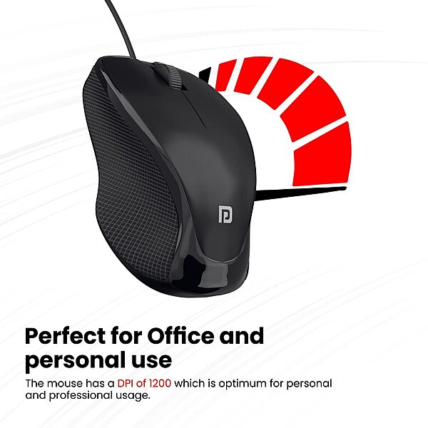 Portronics Toad 101 Wired Optical Mouse – 1200 DPI | USB Plug & Play | High Optical Tracking | 1.25m Cable | Black | PC & Laptop Use
