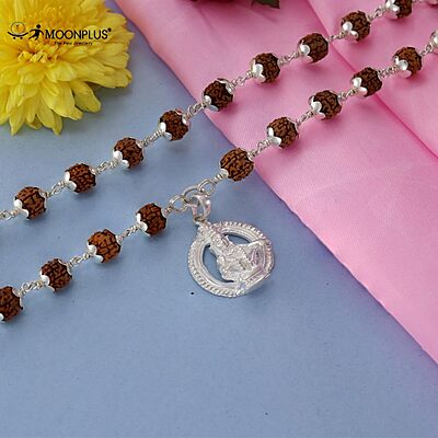 925 Silver Tied Rudraksha Mala Ruthratcham |Ayyappan Pendant Silver ,Certified 925 Silver Tied Rudraksha Mala Ruthratcham |Ayyappan Pendant Silver ,Certified