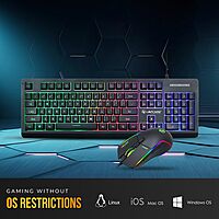 Lapcare Champ LGC-012 USB Gaming Keyboard & Mouse Set – Braided Wire  Membrane Backlit  Customized RGB Lights  7D USB Mouse  8000 DPI  Black